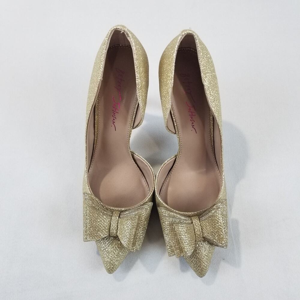 Betsey Johnson Heels Prince Womens 8.5 Glitter Gold 4" Heels Stilettos Bow - Picture 3 of 7
